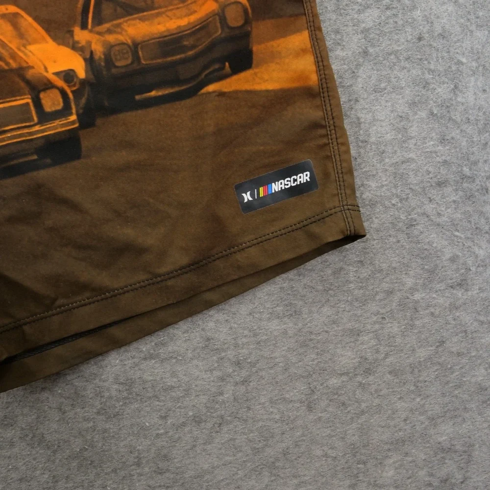 Hurley x Nascar Boardshorts Mens 32 Brown Swim Trunks Daytona Graphic Racing